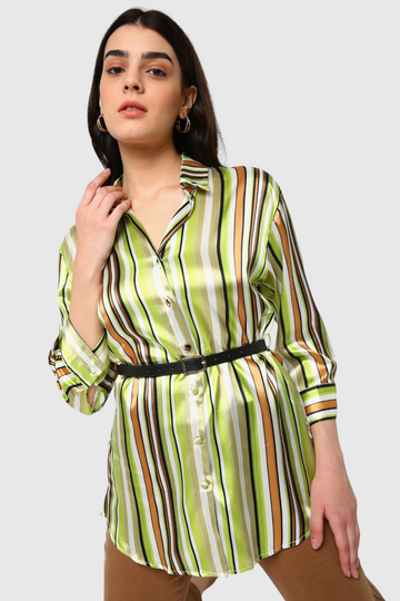 Multicolor Striped Belted Shirt