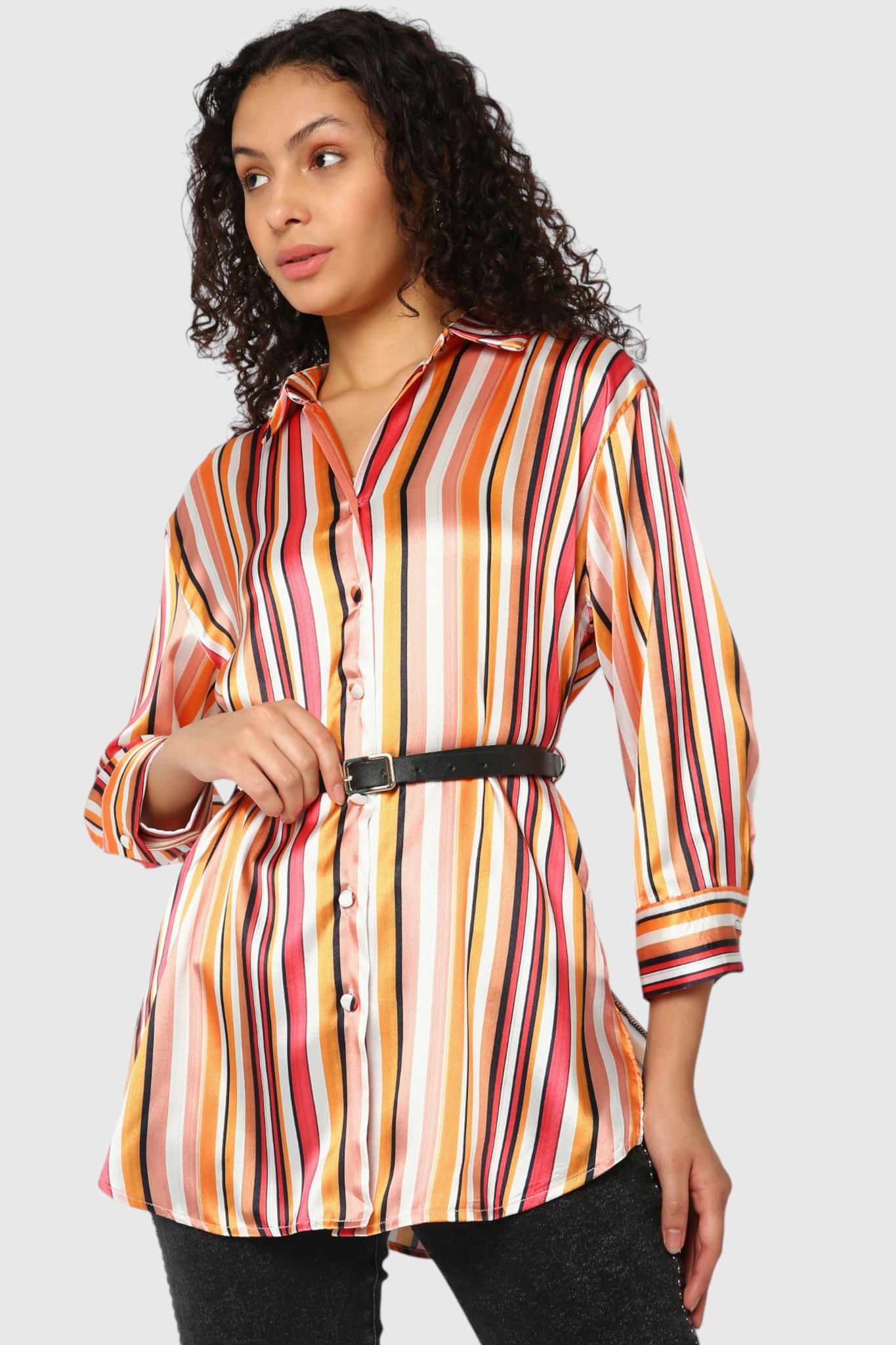 Multicolor Striped Belted Shirt