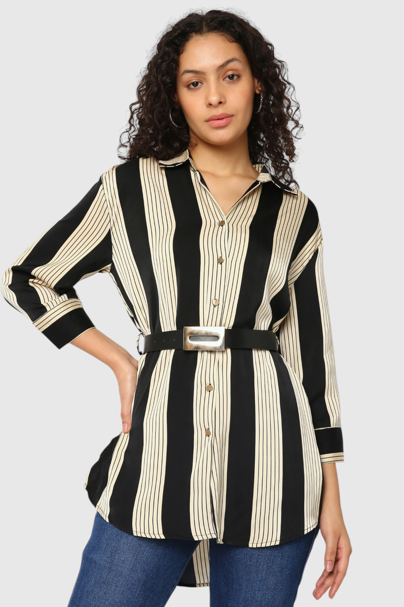 Striped Belted Tunic Shirt