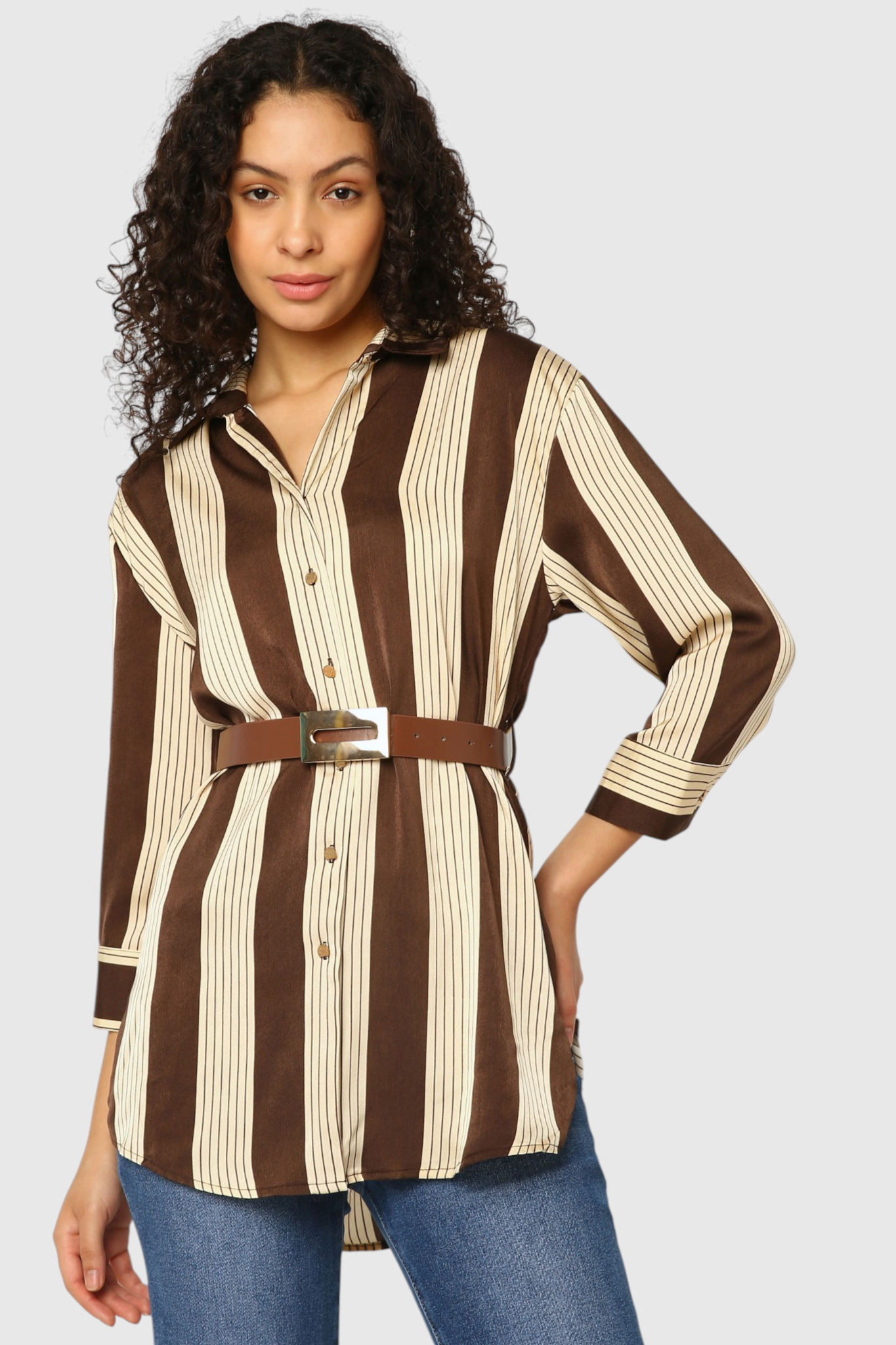 Striped Belted Tunic Shirt