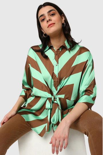 Chevron Print Tie-Front Shirt