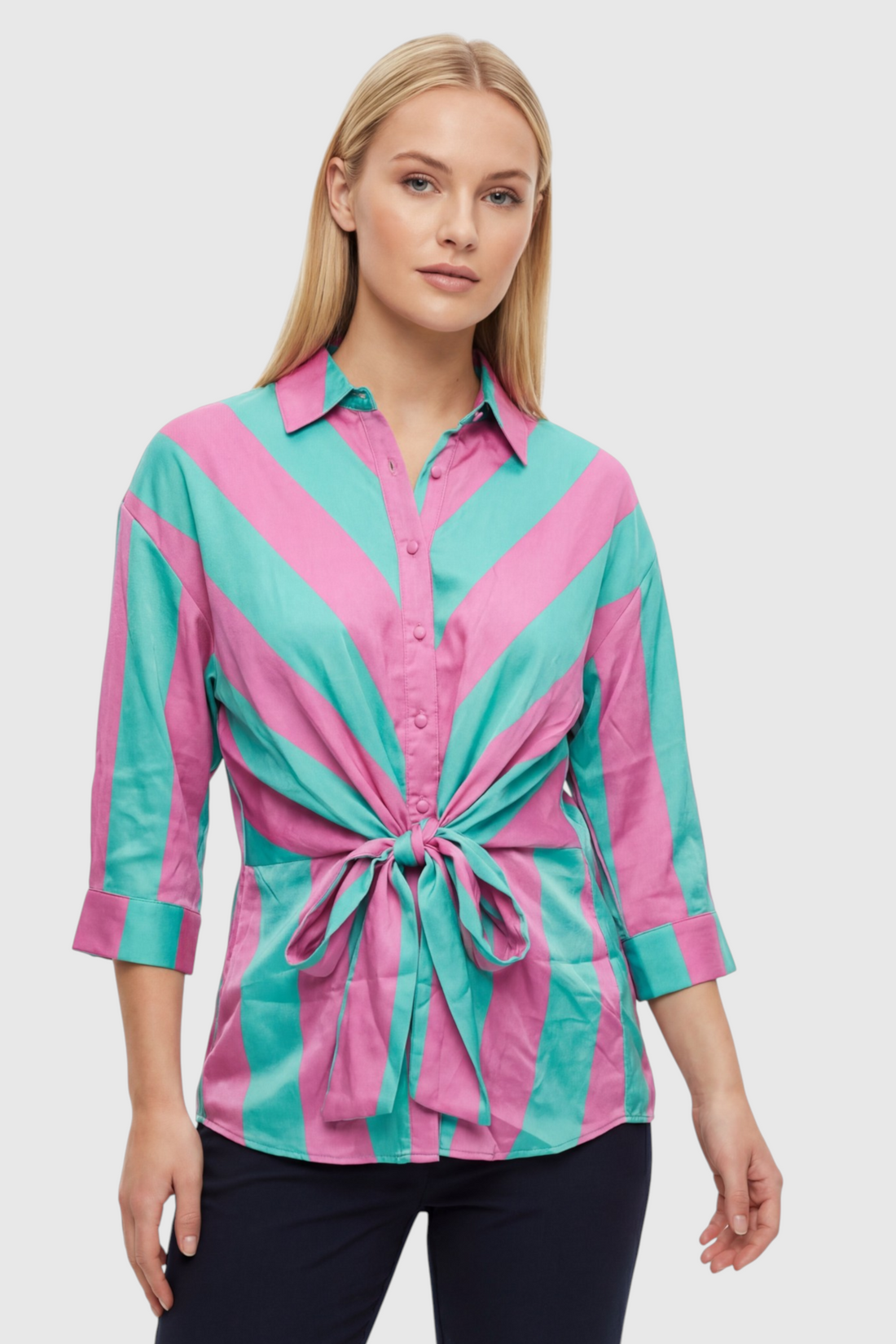 Chevron Print Tie-Front Shirt