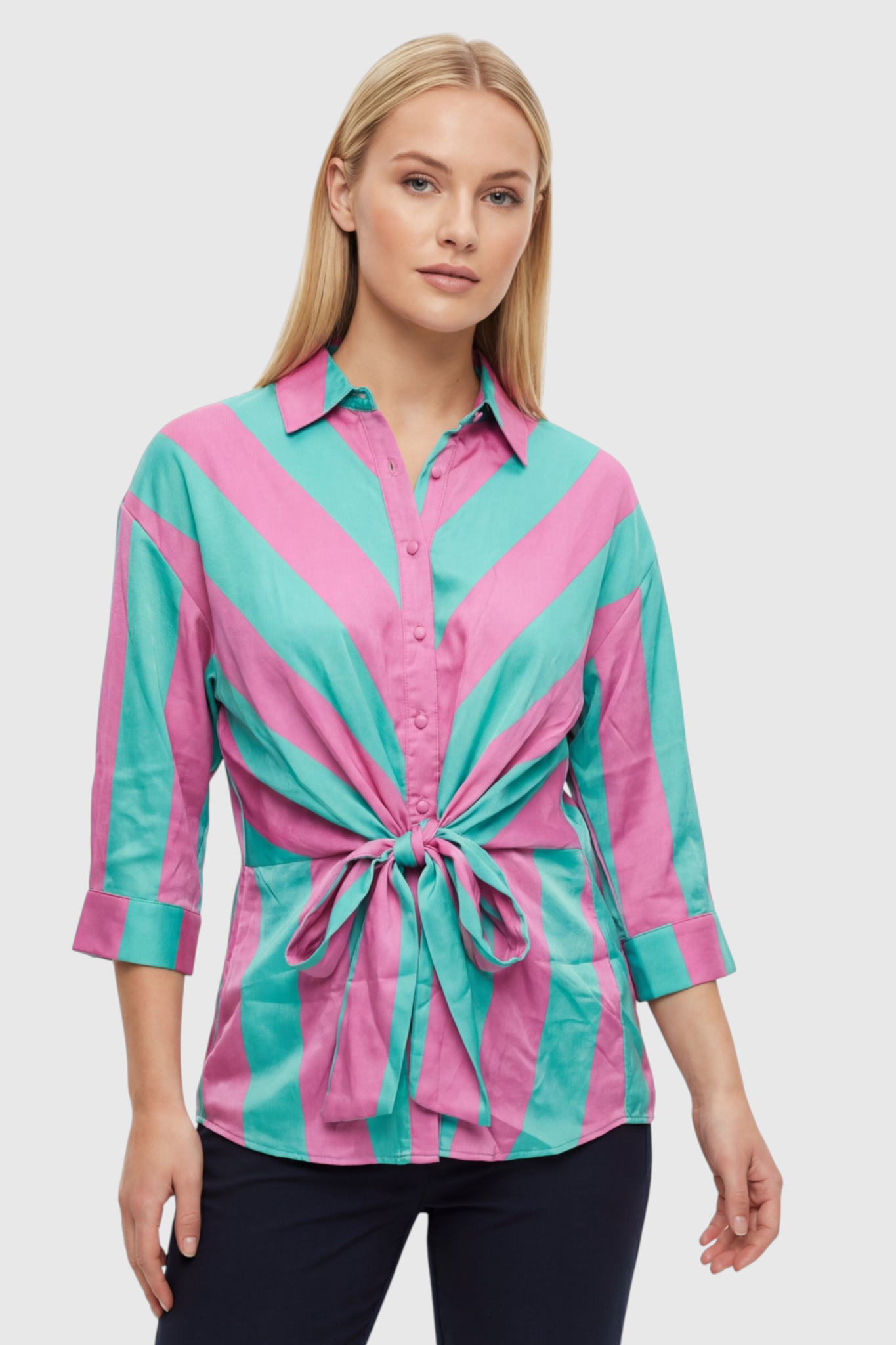 Chevron Print Tie-Front Shirt