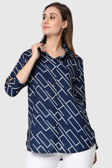 Geometric Brick Print High-Low Shirt