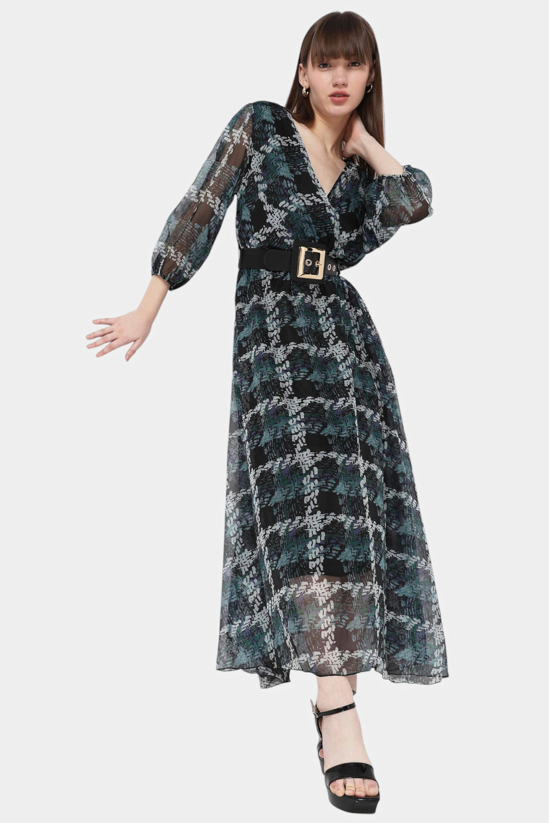 Print Belted Wrap Maxi Dress