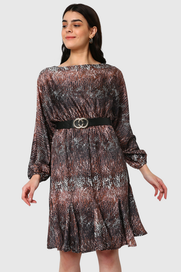 Snakeskin Print Belted Dress