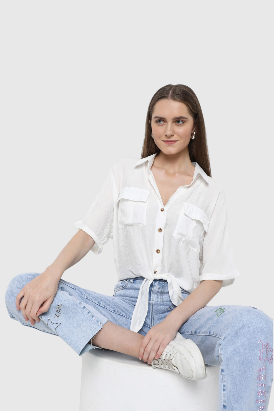 Dual Pocket Tie-Front Shirt