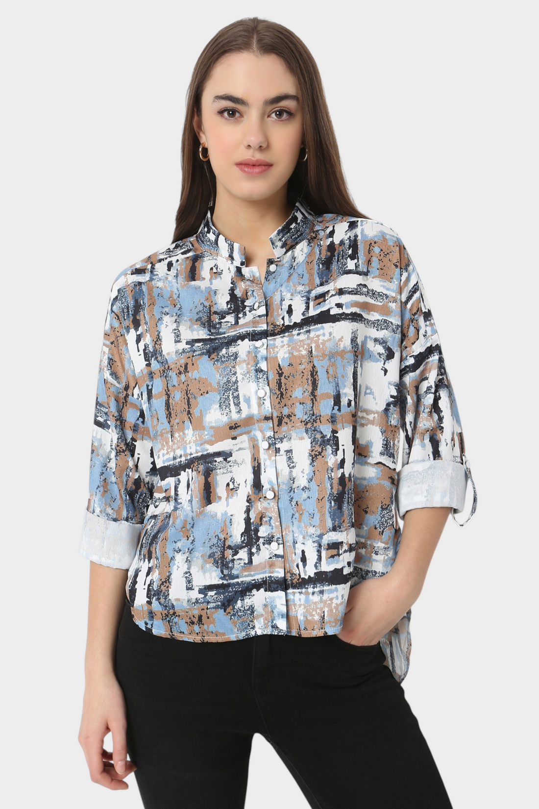 Abstract Print Cropped Shirt