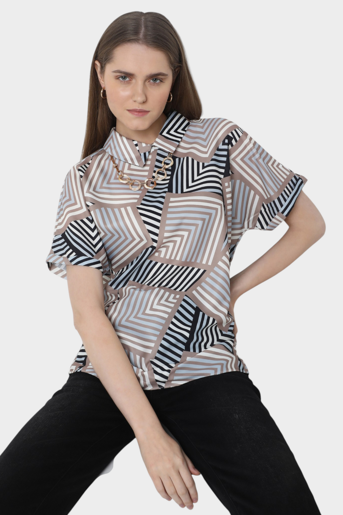 Geometric Print Chain Neck Top