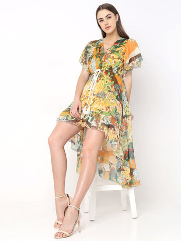 Women's Floral High-Low Midi Dress