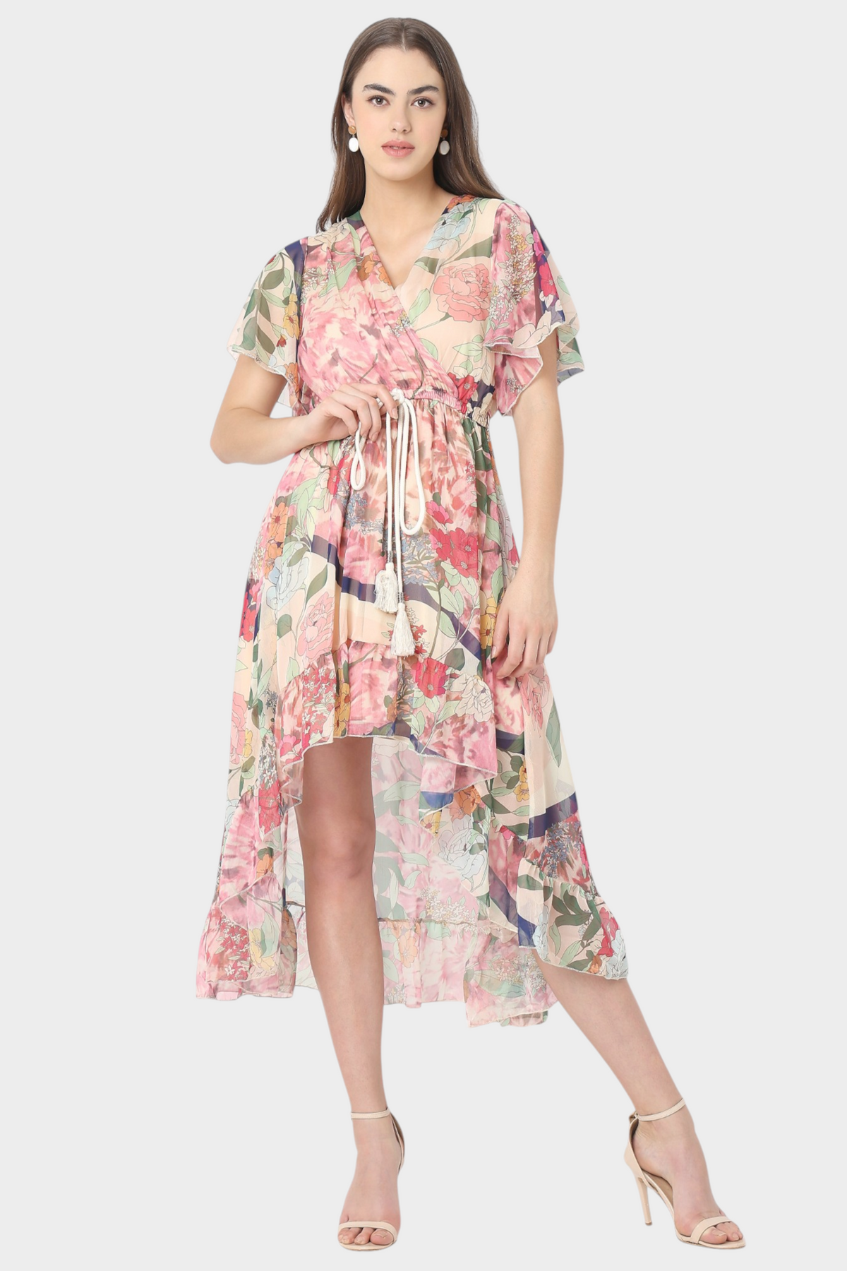 Pink Floral Wrap Maxi Dress