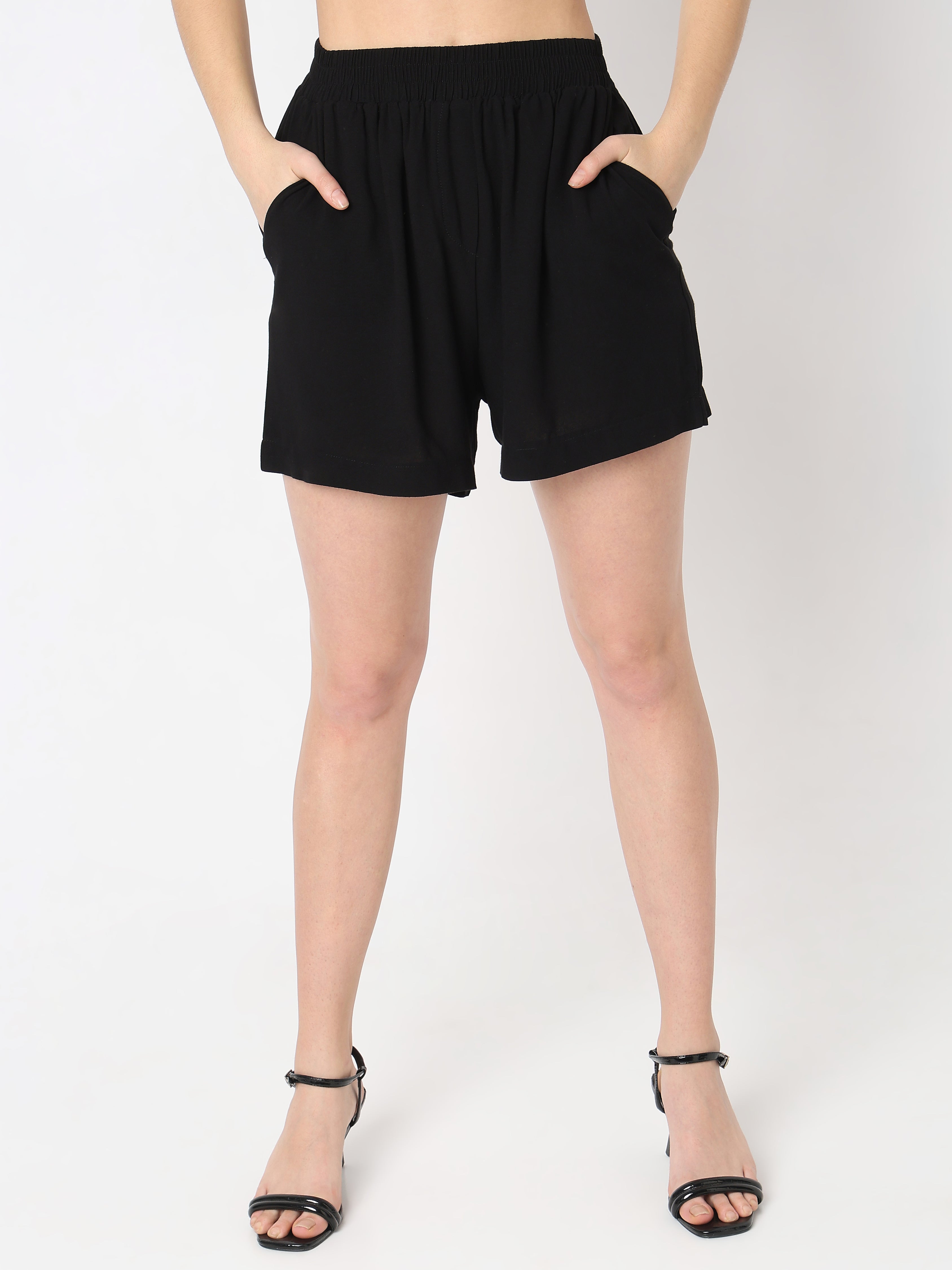 Women’s Co-ord Set – Solid Button-Down Top with Shorts