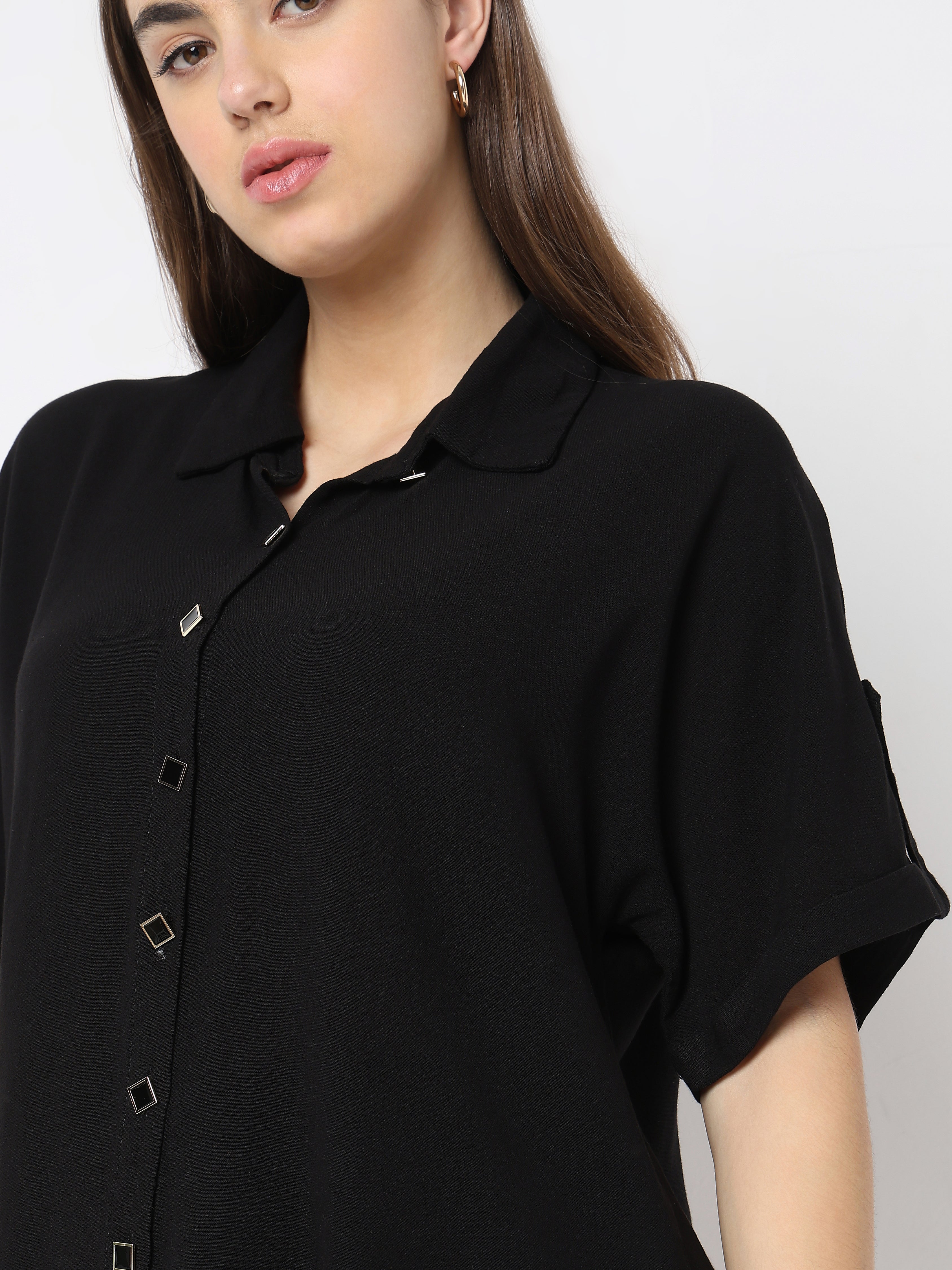 Women’s Co-ord Set – Solid Button-Down Top with Shorts