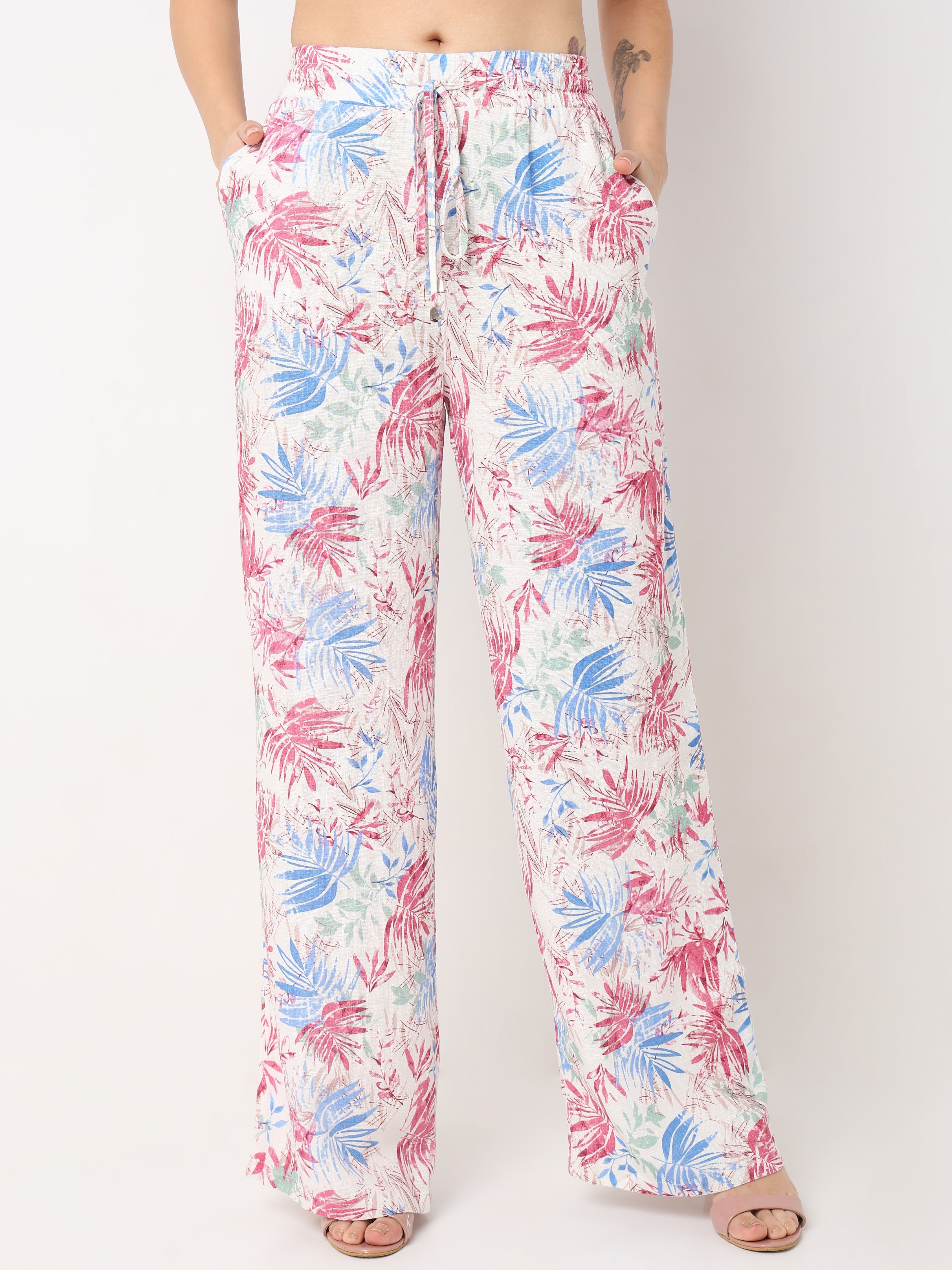 Women’s Floral Printed Co-ord Set – Shirt Top with Wide Leg Pants