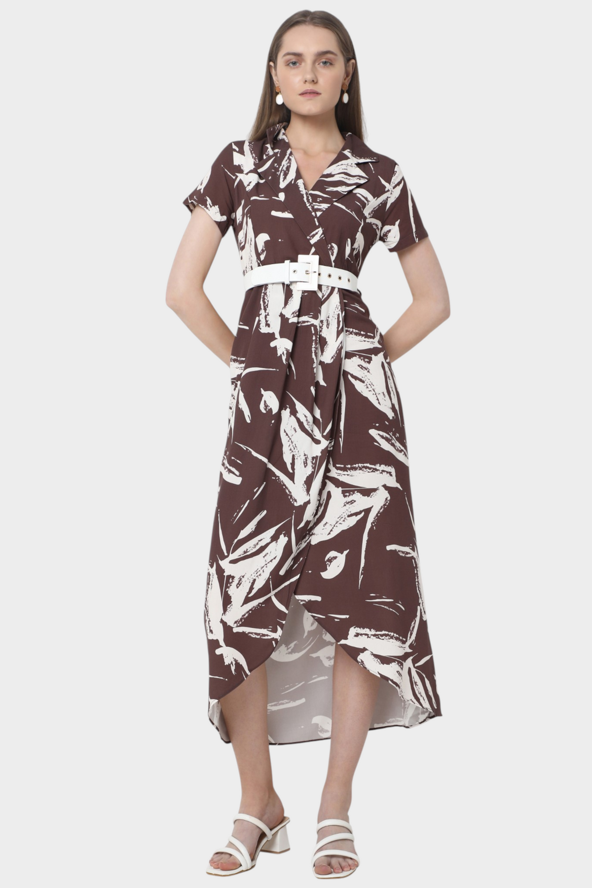 Brown Printed Wrap Dress