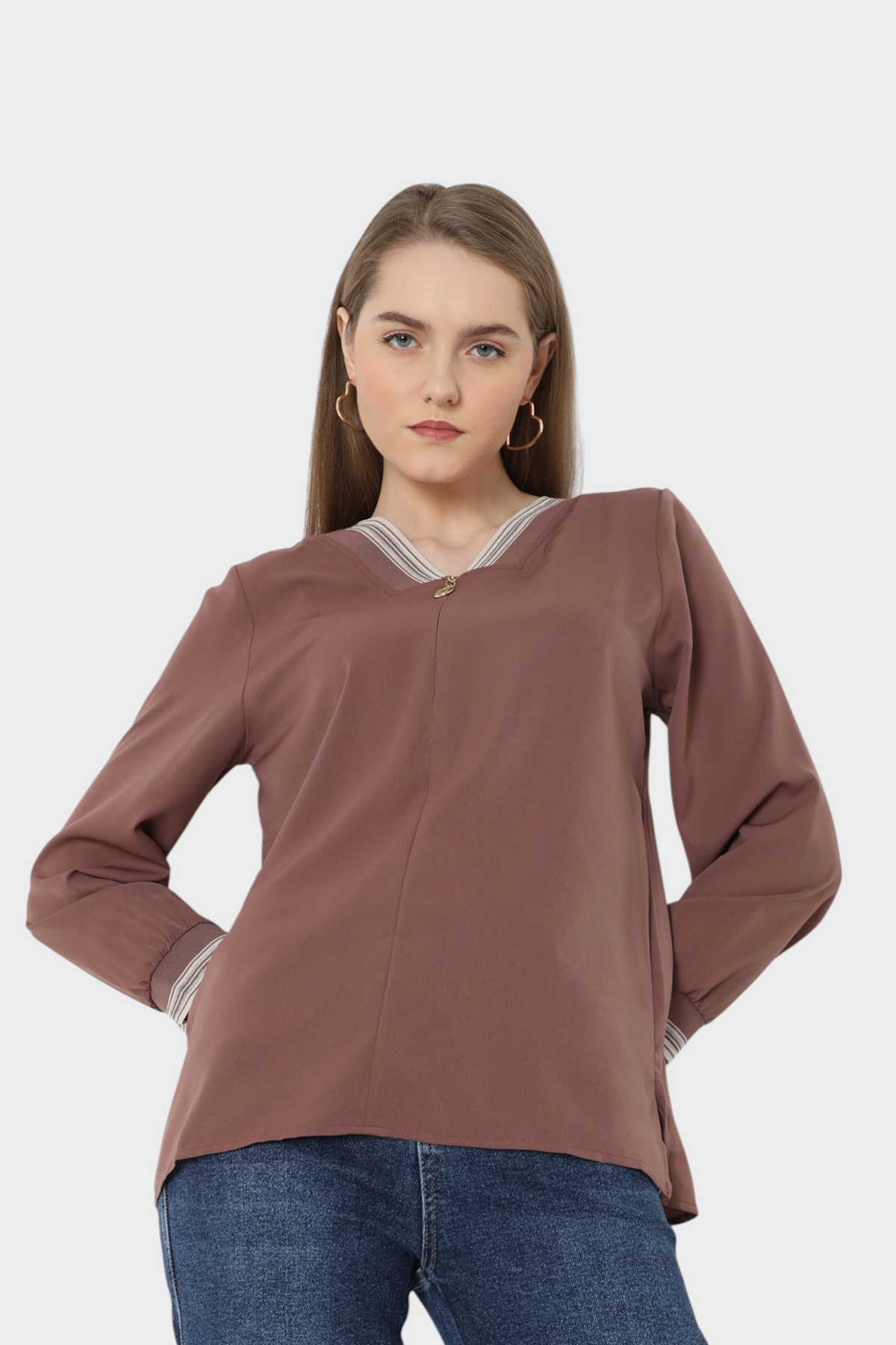Mauve Brown V-Neck Top