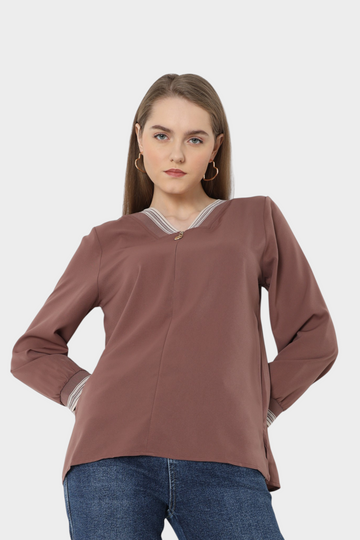 Mauve Brown V-Neck Top