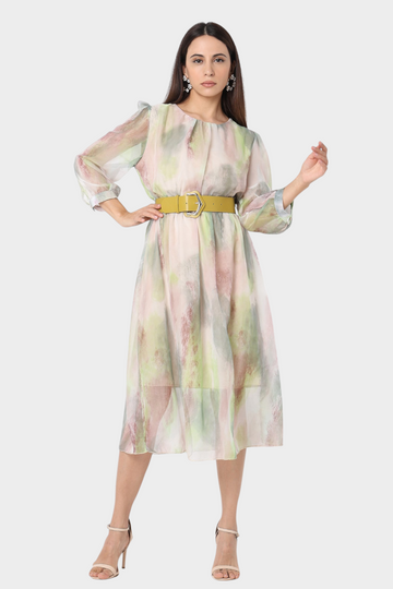 Multi Pastel Printed Midi Dress