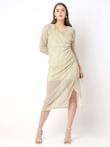 Women's Shimmer Wrap Midi Dress with Side Drape Detail
