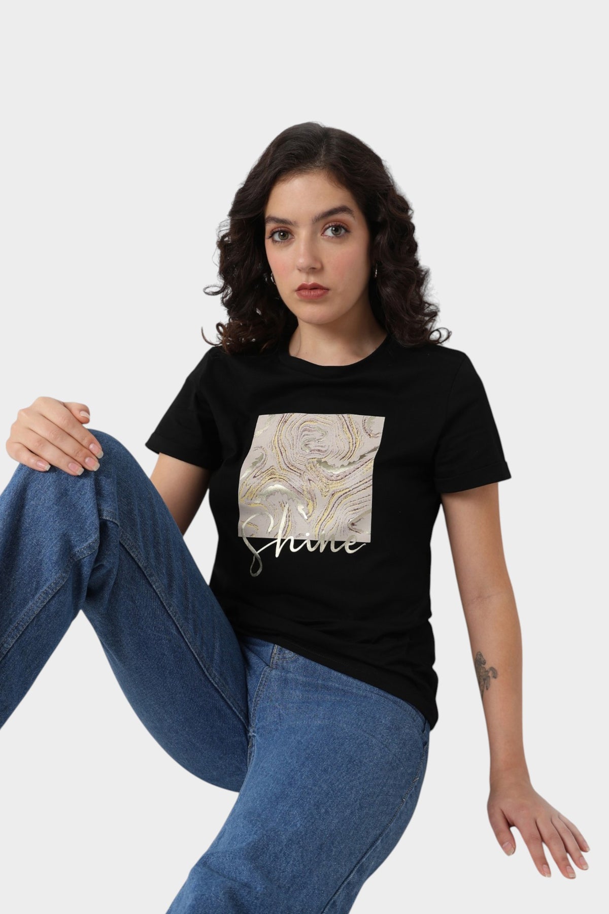 Black "Shine" Graphic T-Shirt