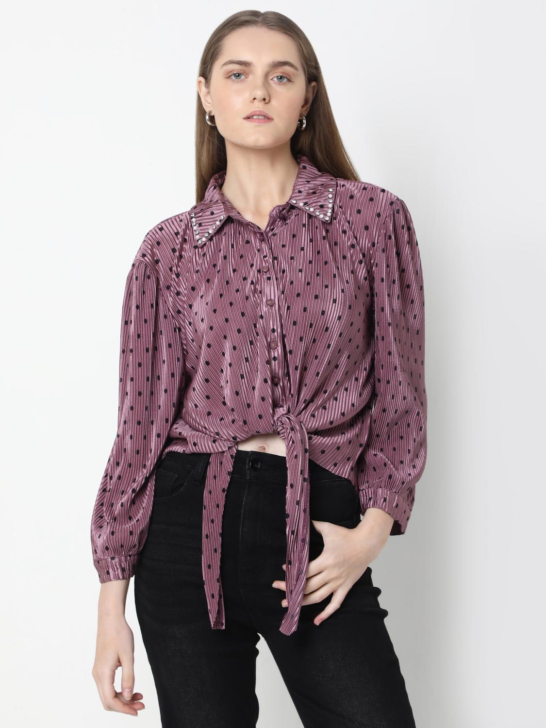 Blush Polka Tie-Up Shirt
