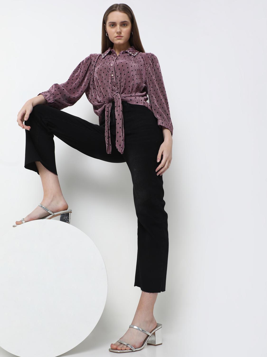 Blush Polka Tie-Up Shirt