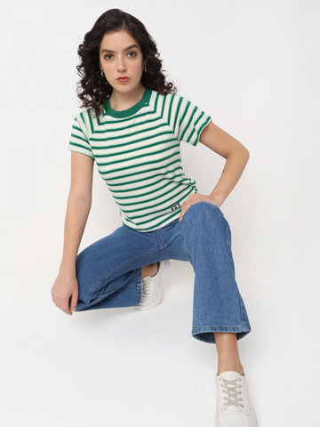 Green Striped Ribbed Top