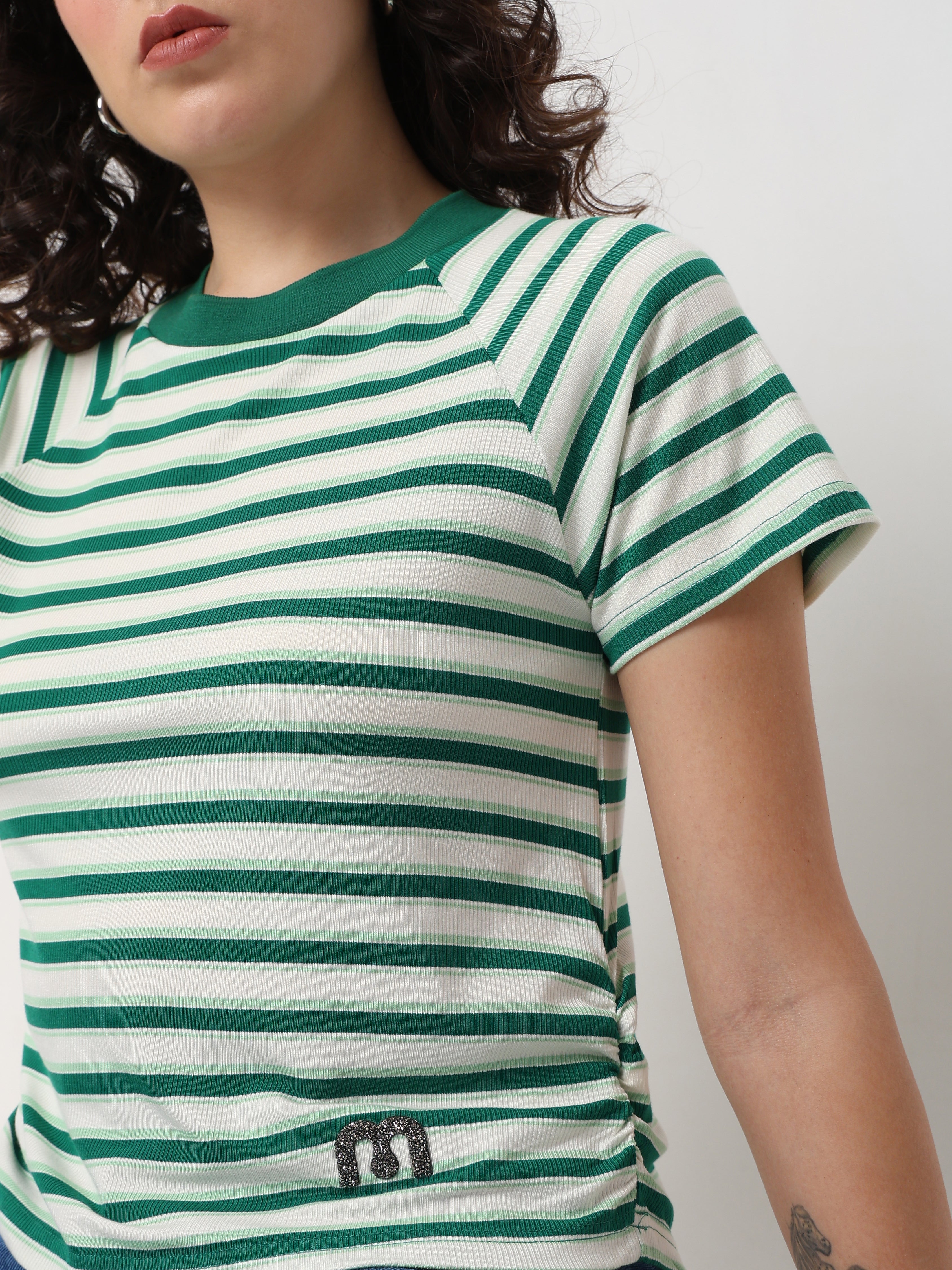 Green Striped Ribbed Top
