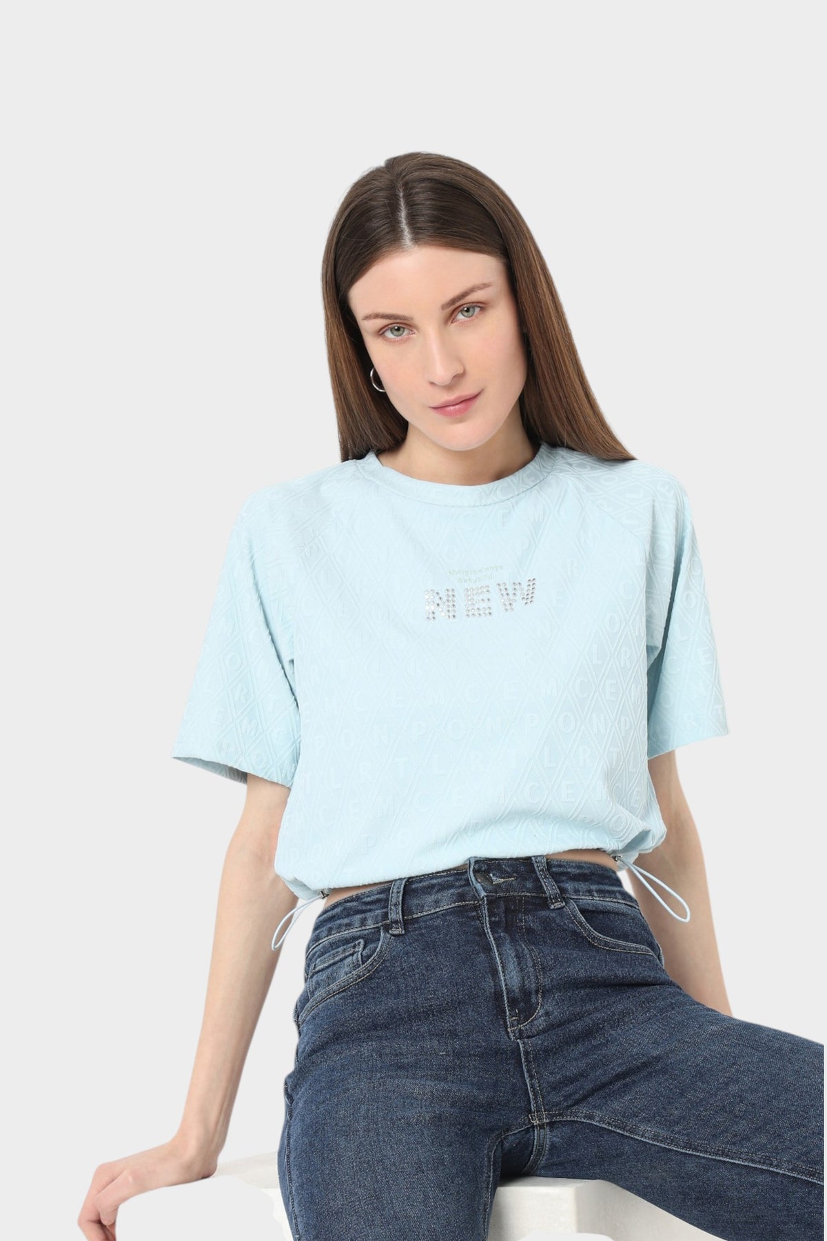 Monogram Jacquard Crop Top with Rhinestone Detail