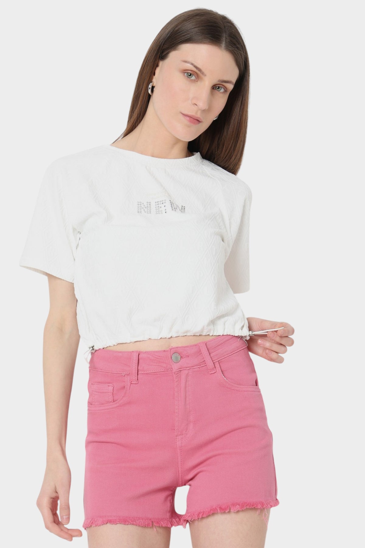 Monogram Jacquard Crop Top with Rhinestone Detail