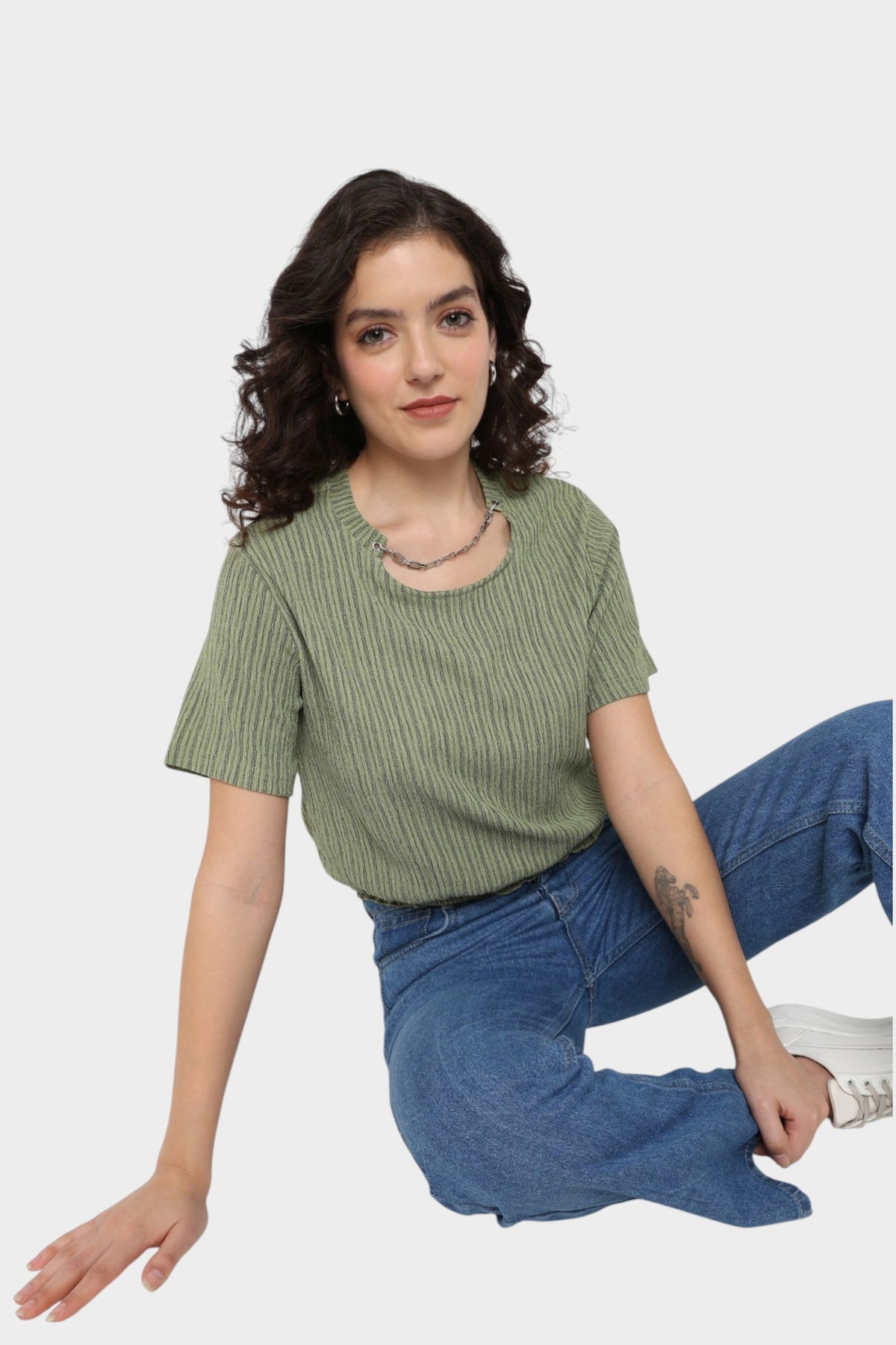 Cutout Neckline and Smocked Hem Top