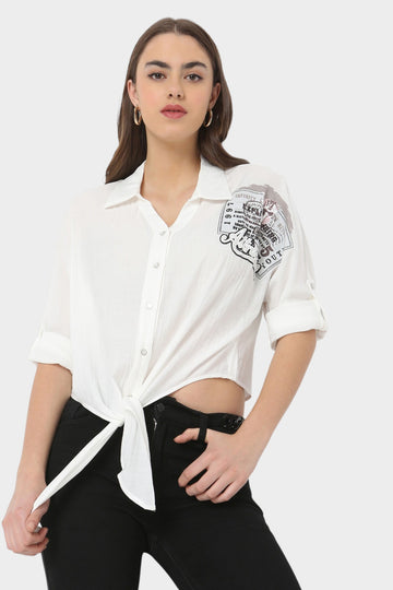 Graphic Print Tie-Up Crop Shirt
