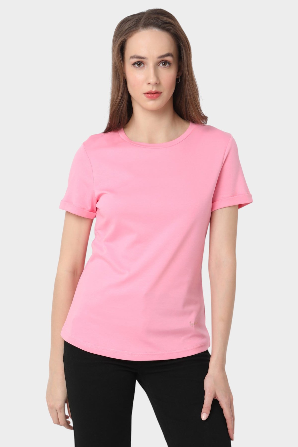 Fitted Crew Neck T-Shirt with Cuffed Sleeves