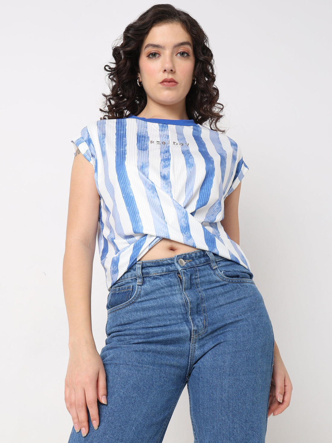 Vertical Stripe Twist Crop Top