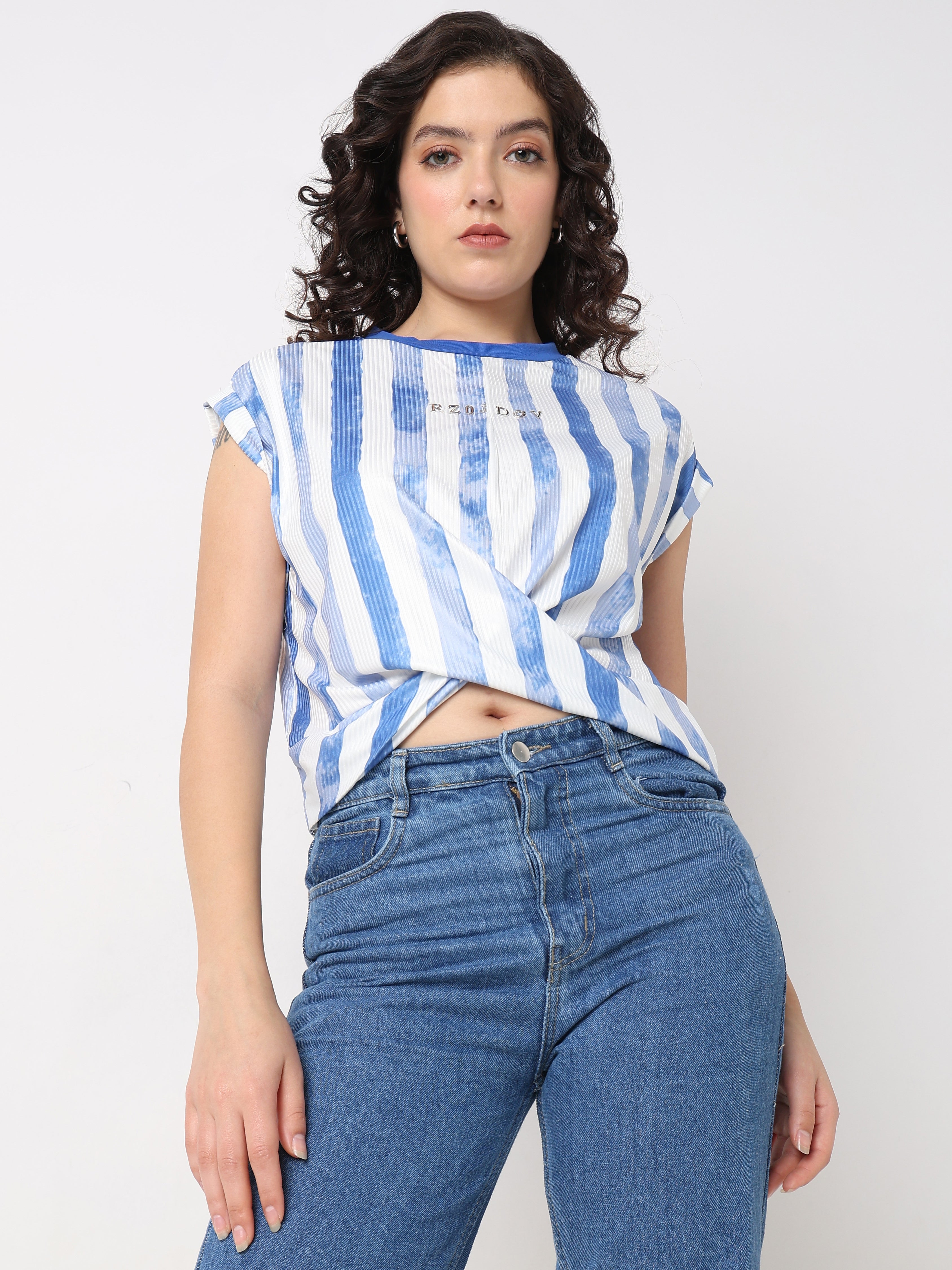 Vertical Stripe Twist Crop Top