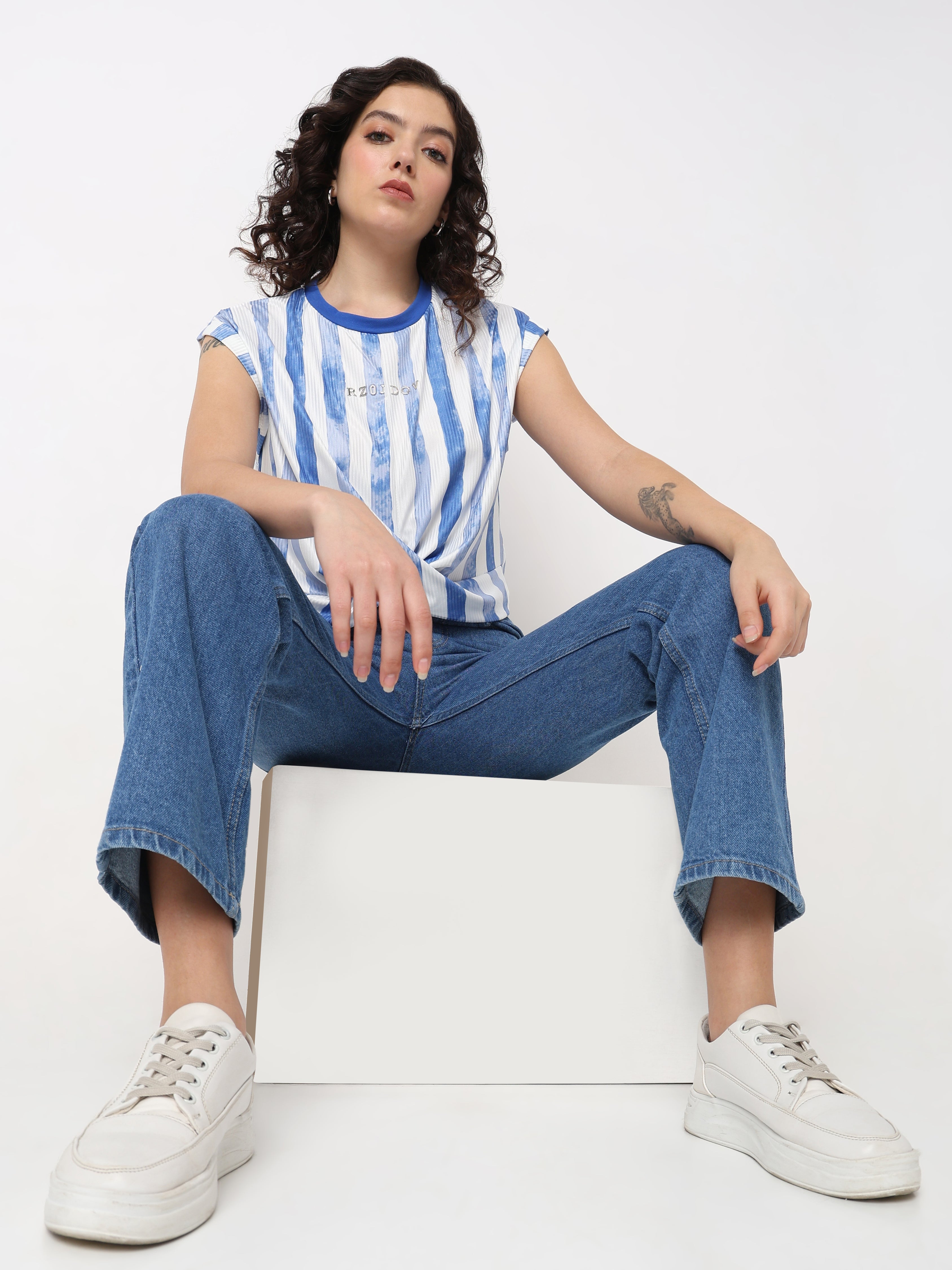 Vertical Stripe Twist Crop Top