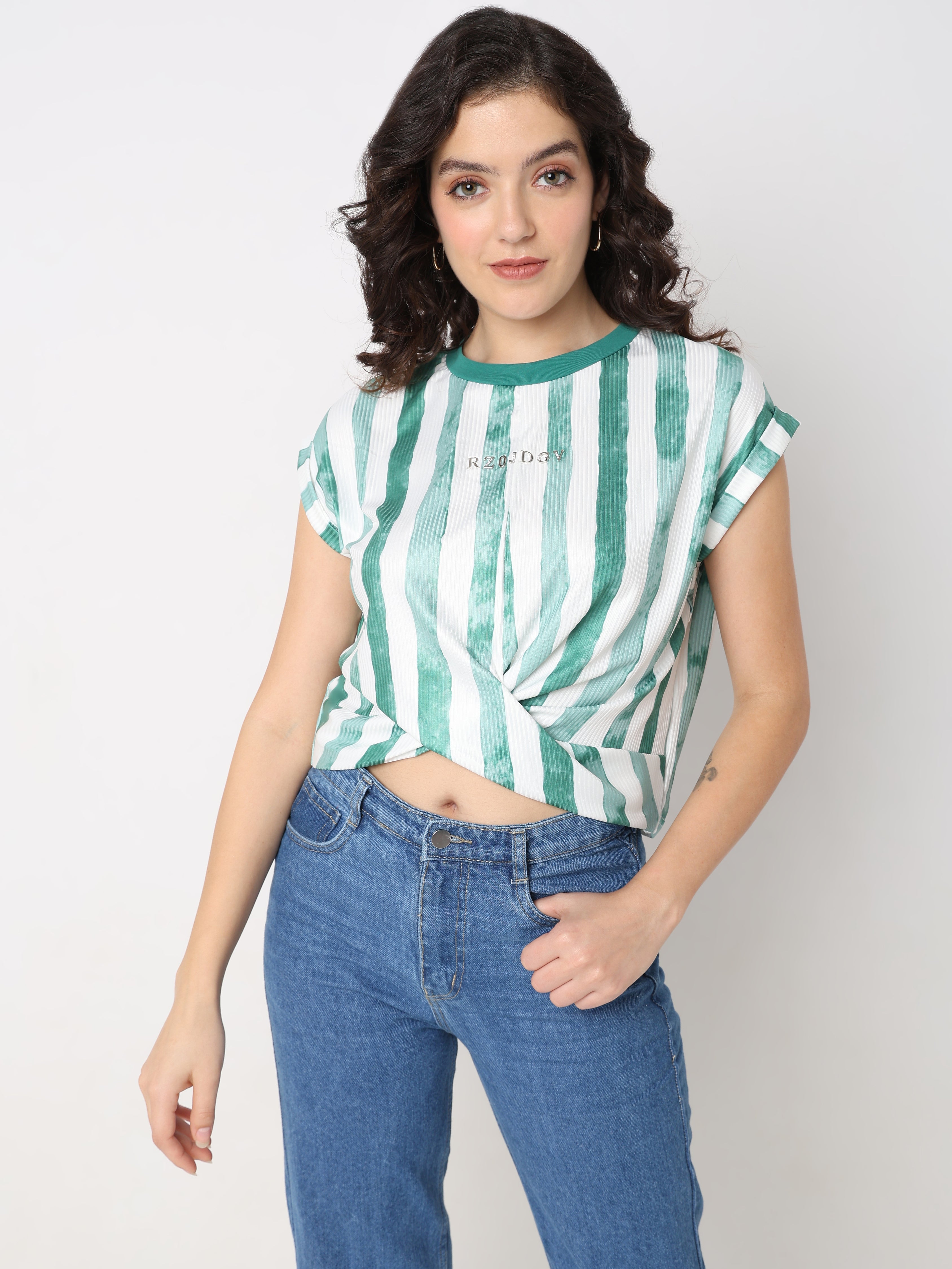 Vertical Stripe Twist Crop Top