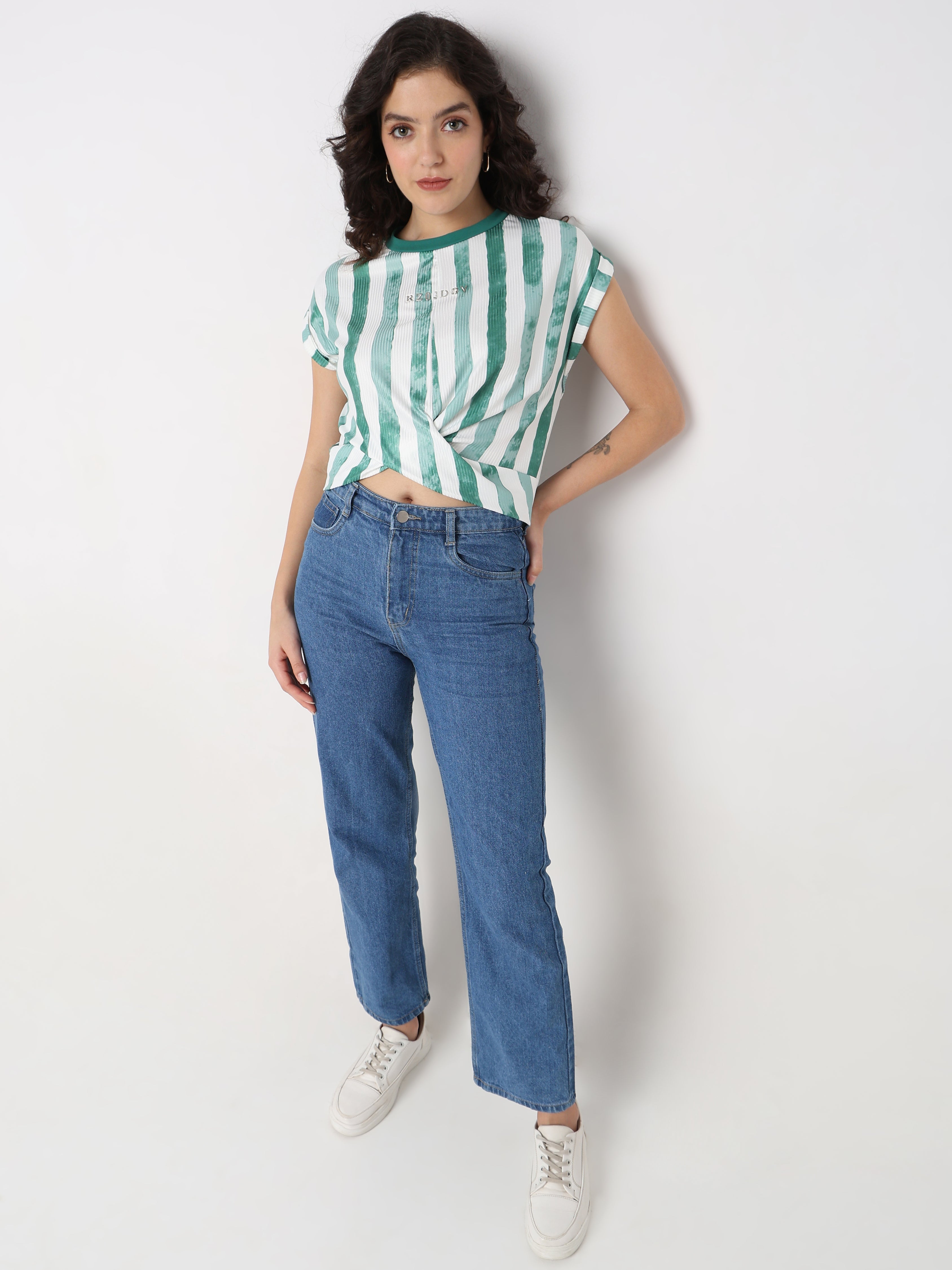 Vertical Stripe Twist Crop Top