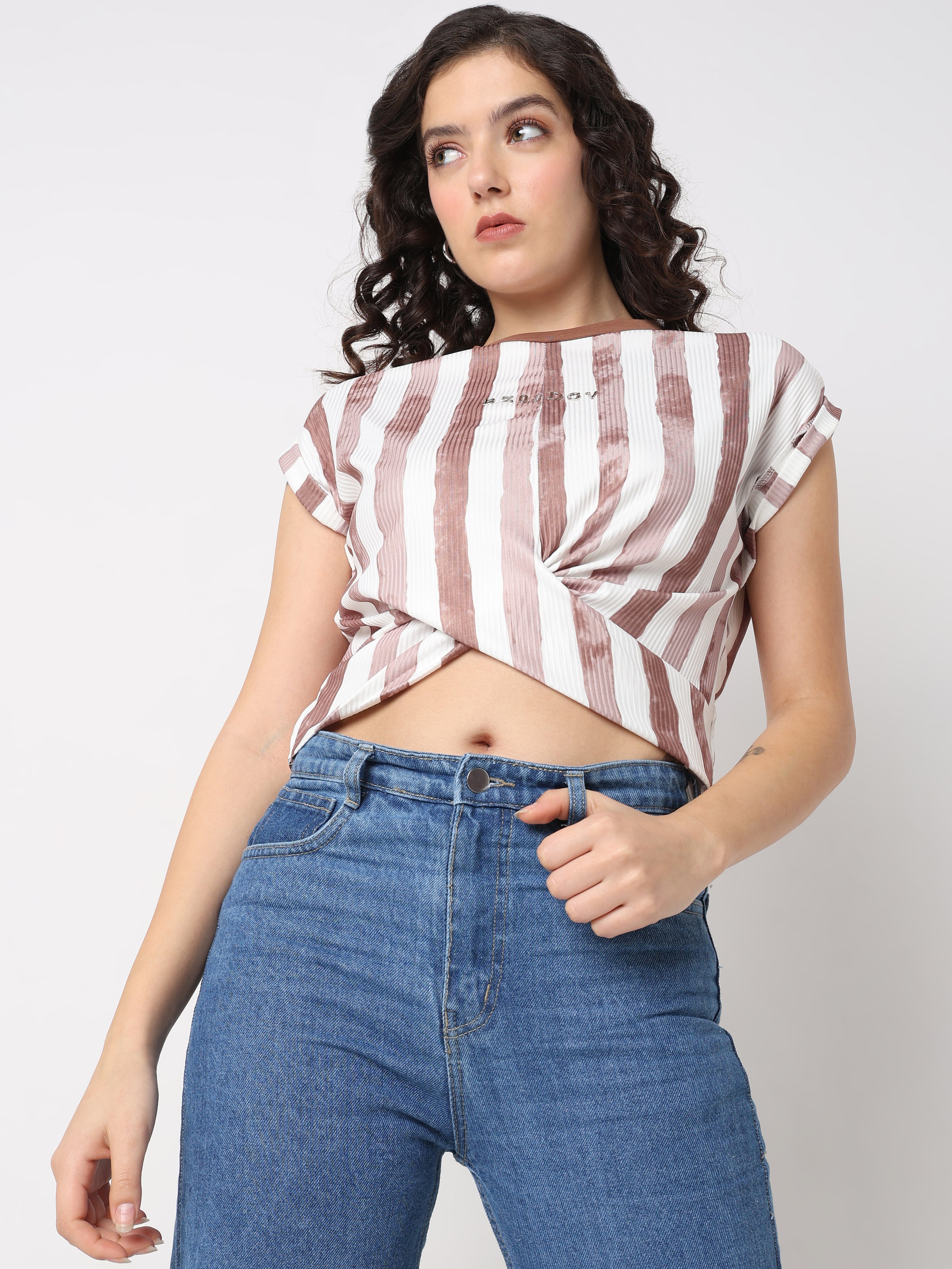 Vertical Stripe Twist Crop Top