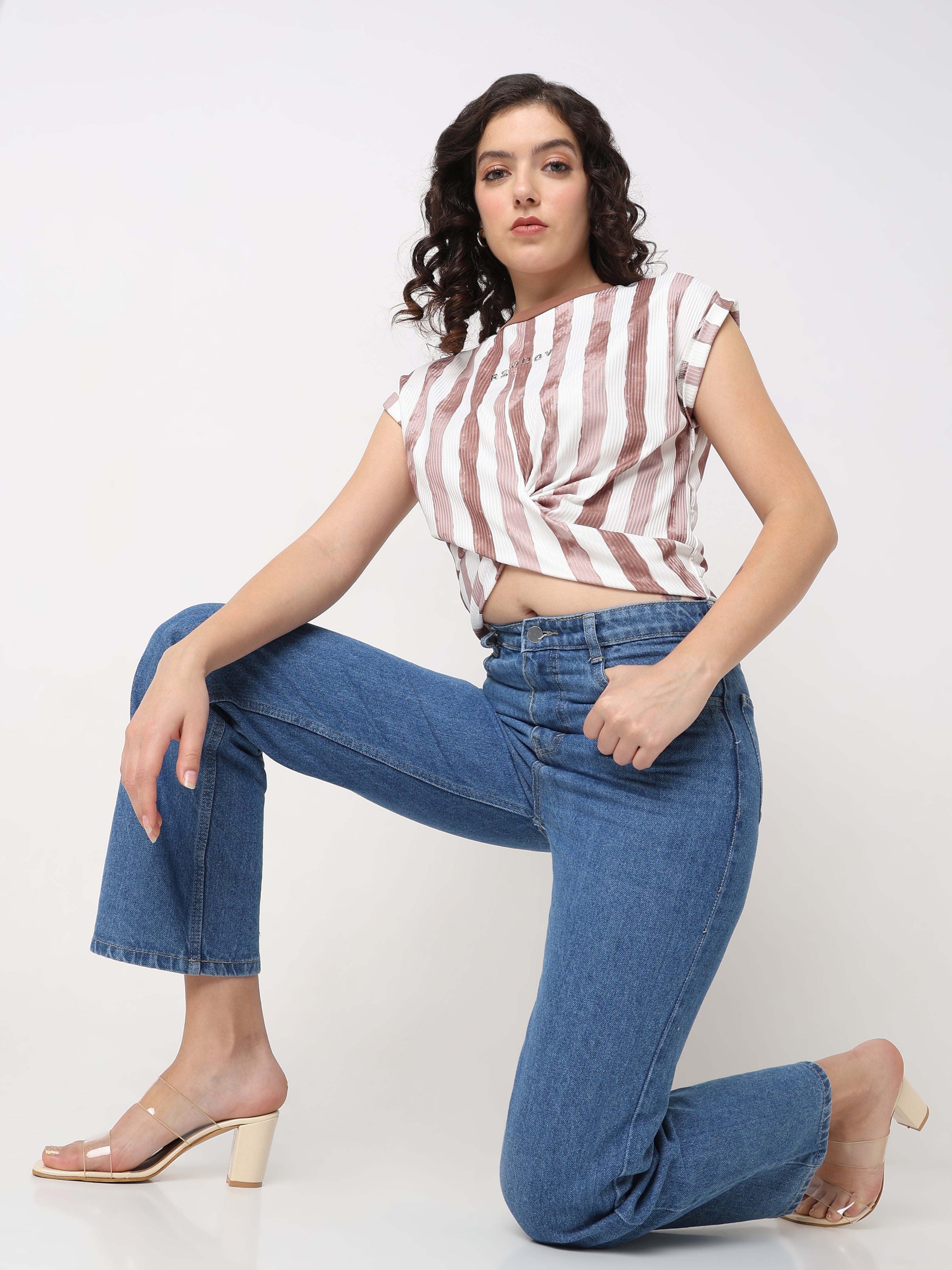 Vertical Stripe Twist Crop Top