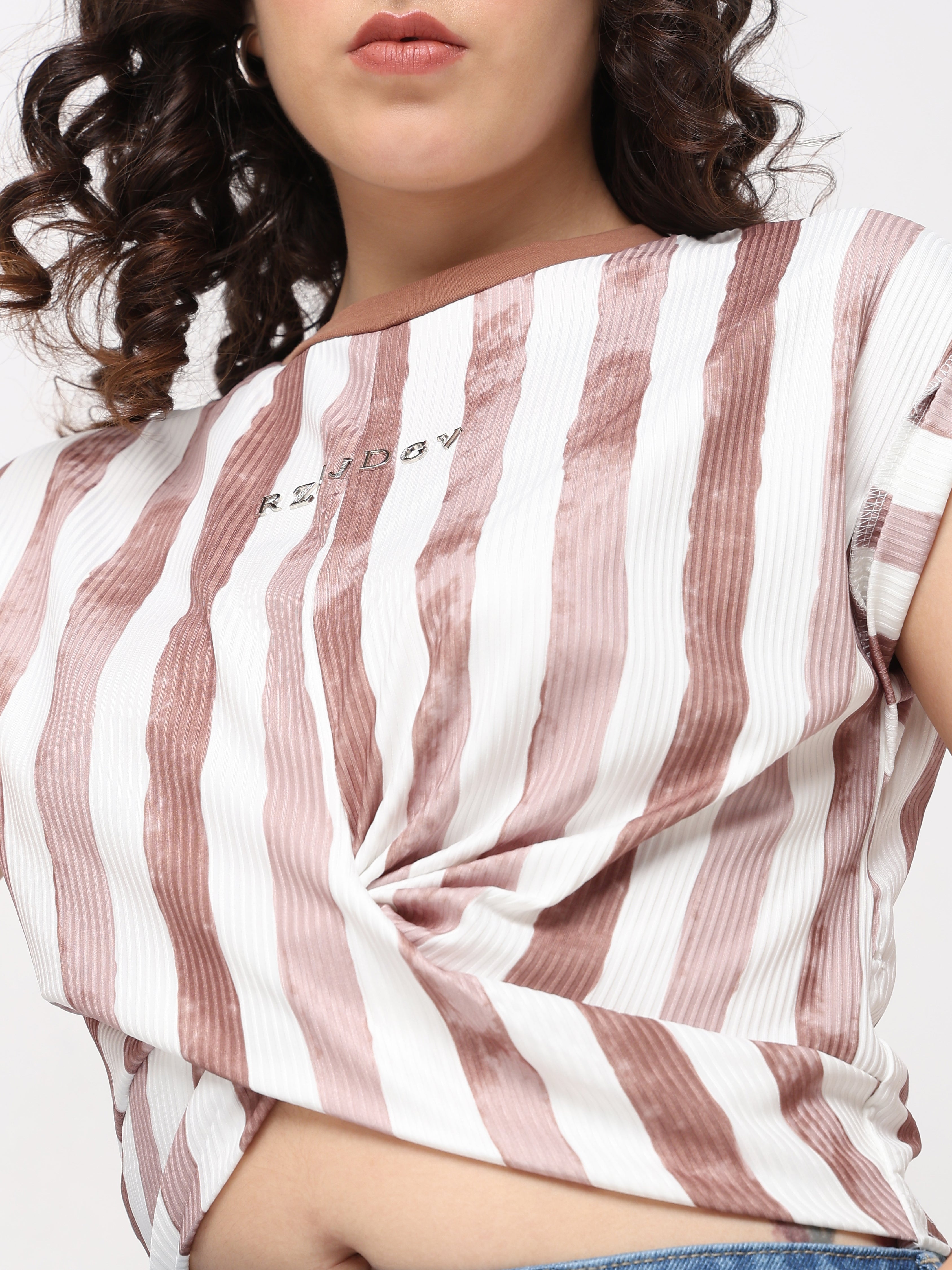 Vertical Stripe Twist Crop Top
