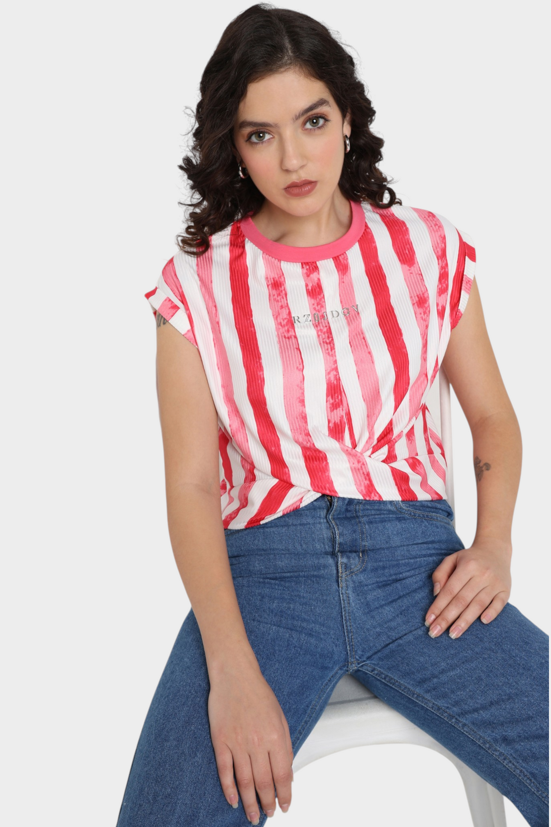 Tie-Dye Striped Twist-Front Top