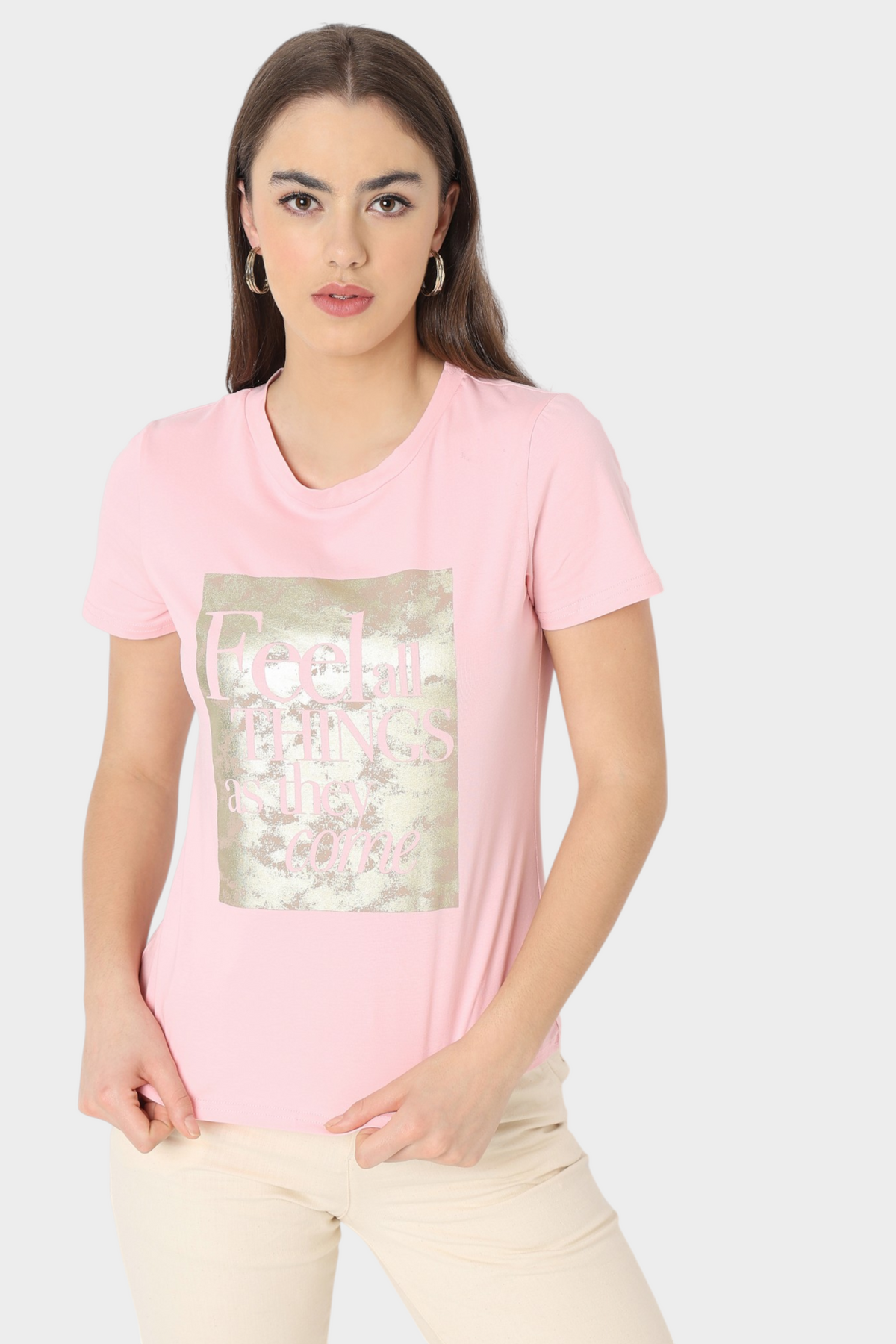 Foil Graphic T-Shirt with "Feel All Things" Print