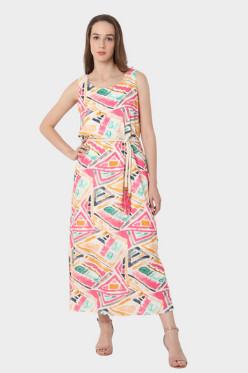 Multicolor Geometric Print Maxi Dress