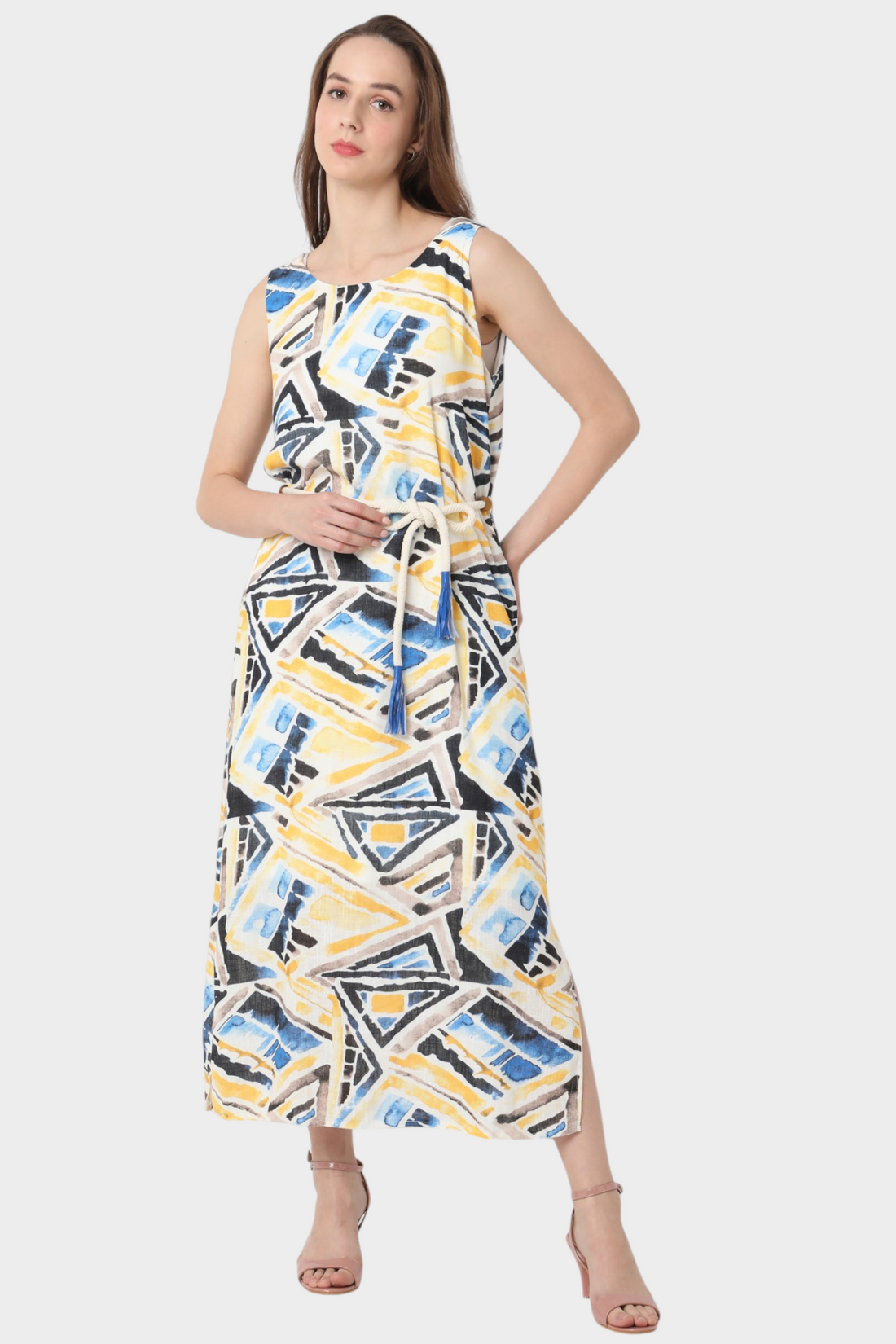 Multicolor Geometric Print Maxi Dress