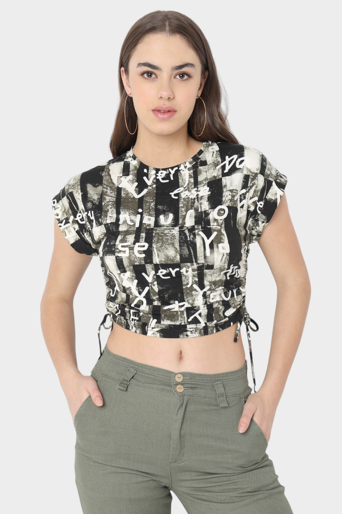 Graphic Print Cinched Crop Top