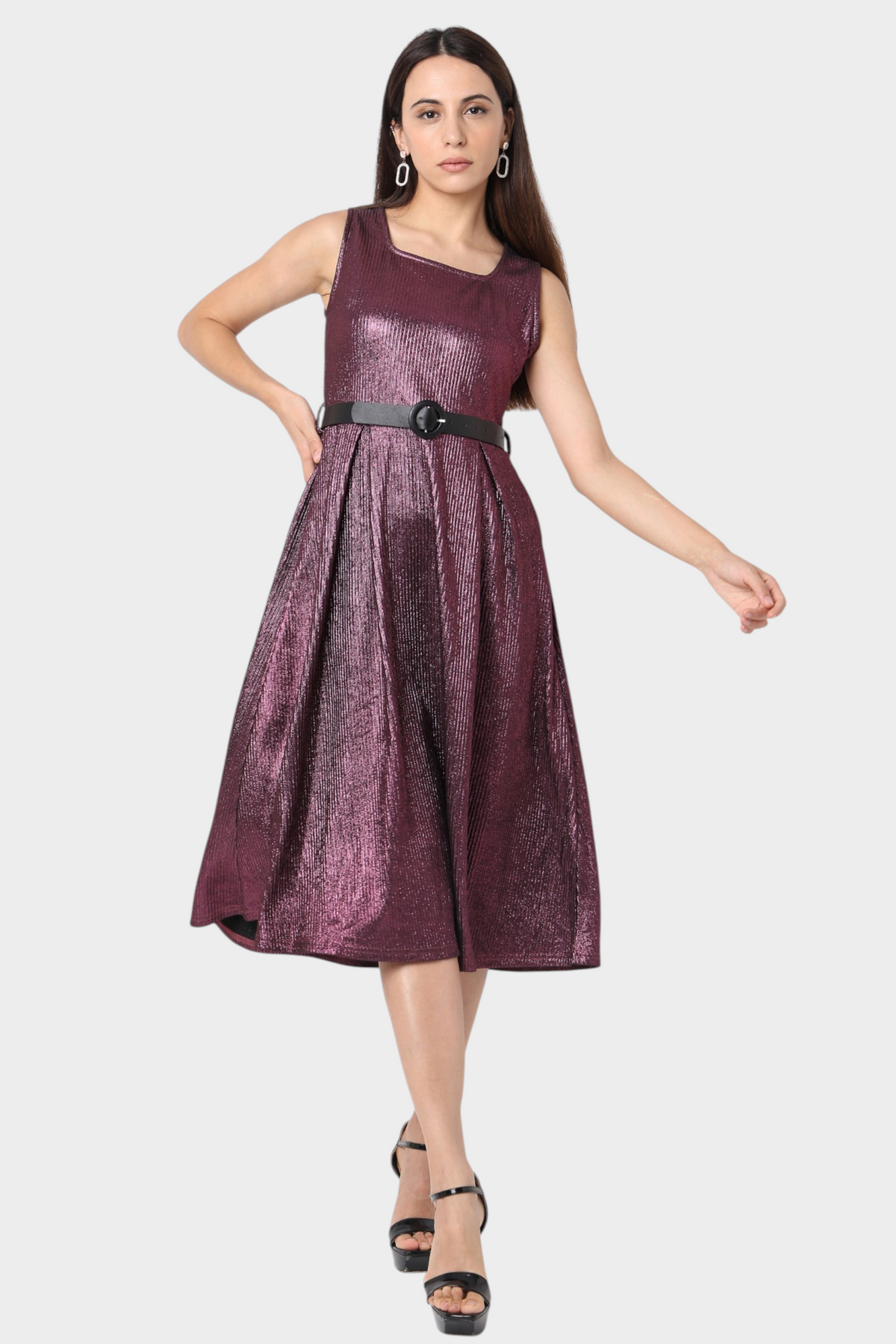 Wine Metallic Fit Dress