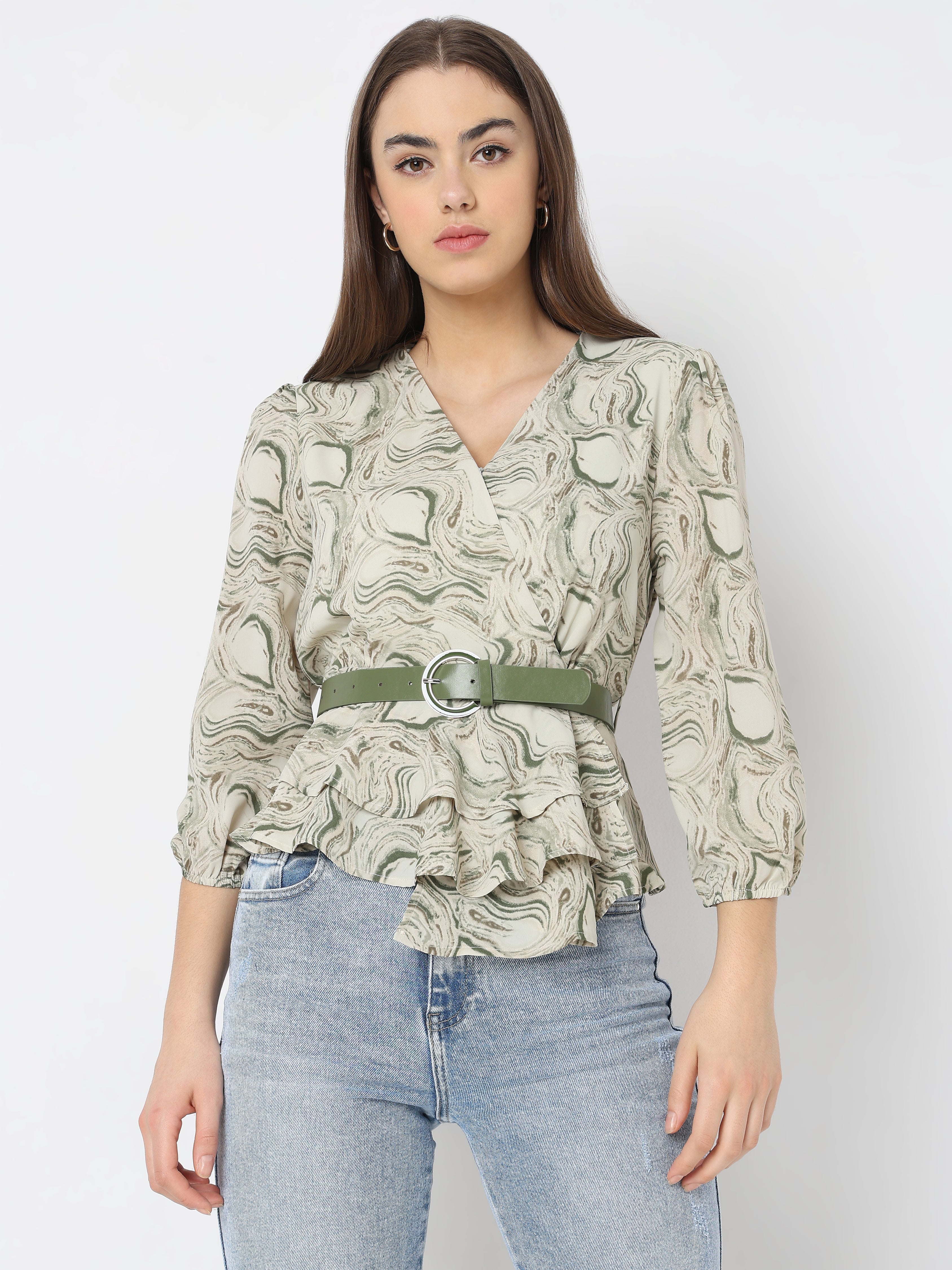 Marble Print Peplum Top