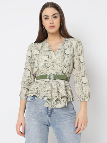 Marble Print Peplum Top