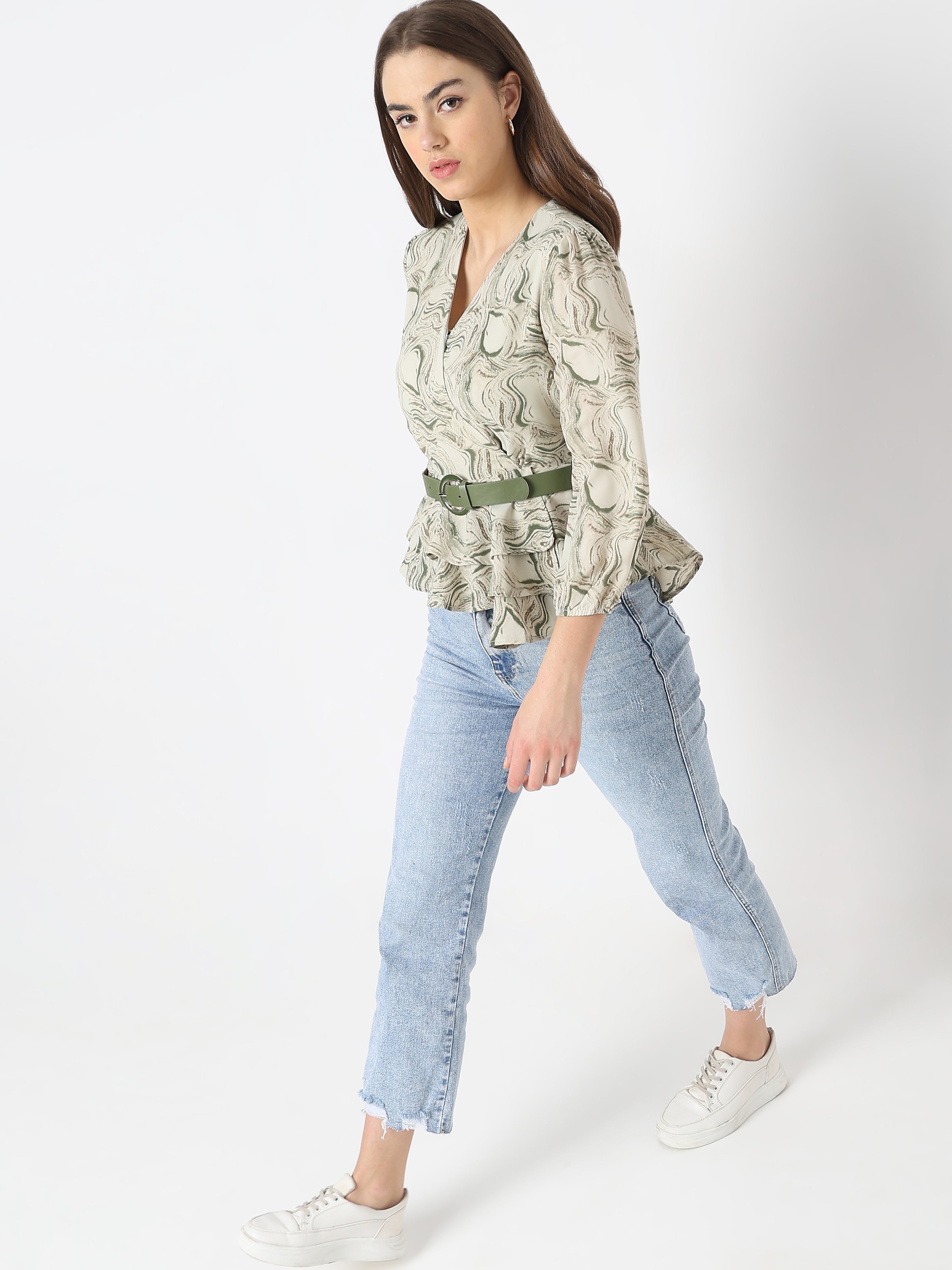 Marble Print Peplum Top